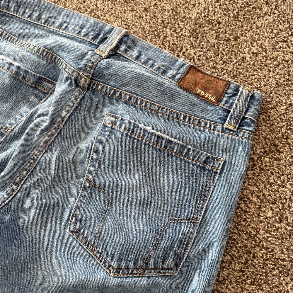 VTG Fossil Selvedge Denim Jeans 33x33 Straight Button Fly Distressed Red Line
